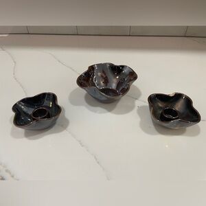 Rosemeade Black Copper Luster Candle Holders (2) and Small Dish